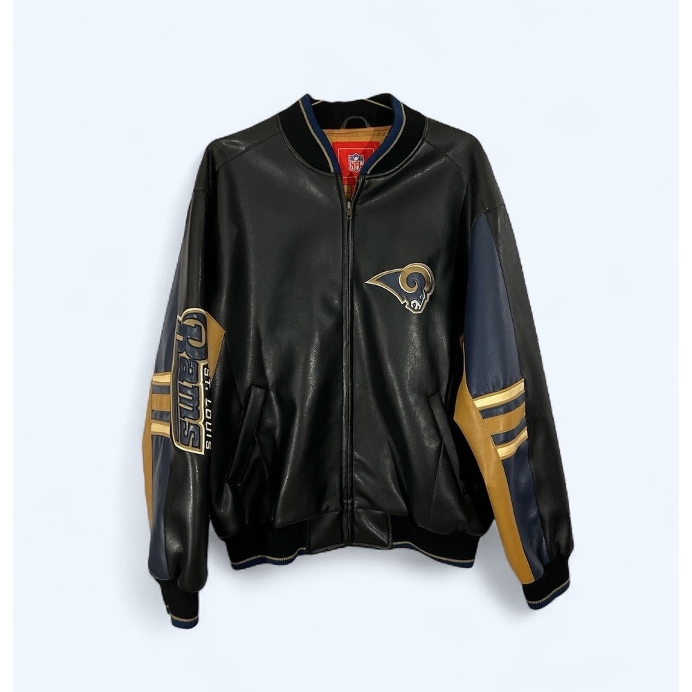 Vintage St. Louis Rams‎ NFL Men's Full Zip Up Polyvinyl Jacket Coat Mens Large